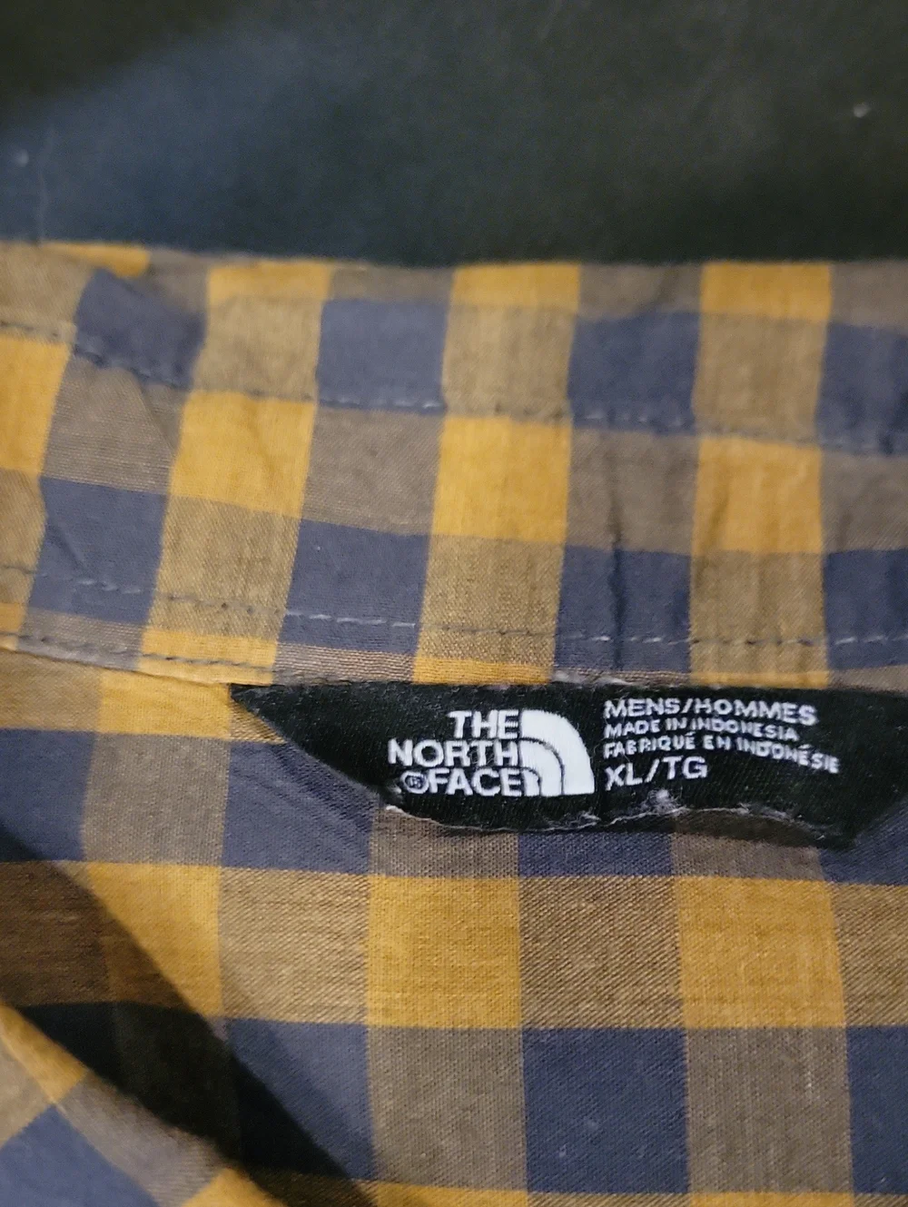 North Face Men's Yellow and Navy Check Shirt - Classic Button-Down. Cleaned.